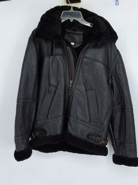 Trentino XL Black Shearling-Lined Leather Jacket XL